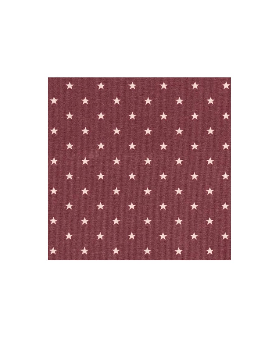 Jersey coton petites étoiles bordeaux/rose