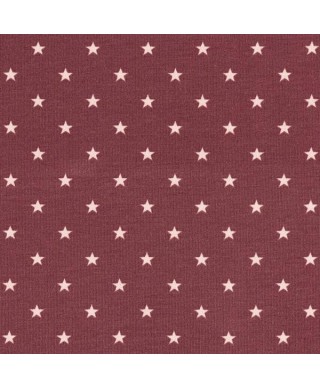 Jersey coton petites étoiles bordeaux/rose